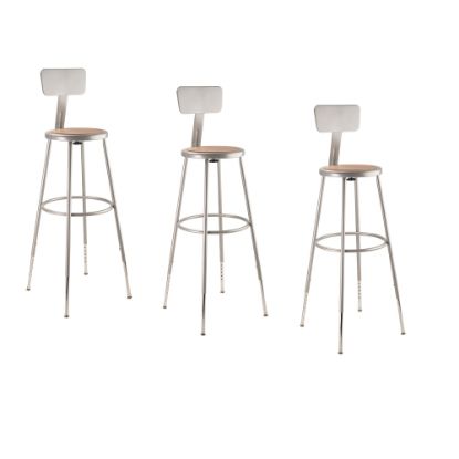 Picture of National Public Seating Adjustable Hardboard Stools With Backs, 32in-39inH, Gray, Set of 3