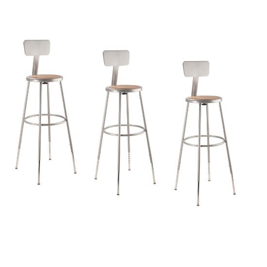 Picture of National Public Seating Adjustable Hardboard Stools With Backs, 32in-39inH, Gray, Set of 3