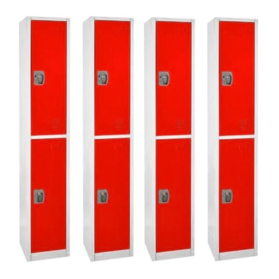 Picture of Alpine 2-Tier Steel Lockers, 72inH x 12inW x 12inD, Red, Set Of 4 Lockers