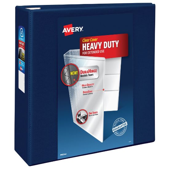 Picture of Avery Heavy-Duty View 3 Ring Binder, 4in One Touch EZD Rings, Navy Blue, 1 Binder