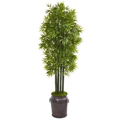 Picture of Nearly Natural Bamboo Tree 6'H Artificial Plant With Planter, 72inH x 28inW x 21inD, Green/Gray