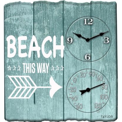 Picture of Taylor 92685T 14-Inch x 14-Inch Beach This Way Clock with Thermometer - Analog - Quartz - CaseThermometer