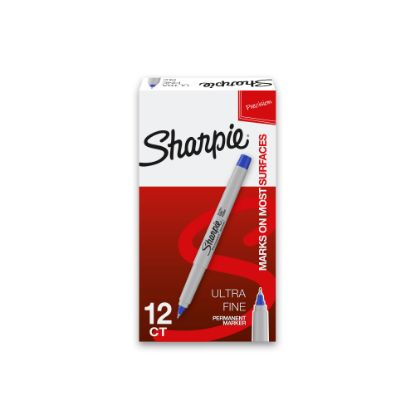 Picture of Sharpie Permanent Ultra-Fine Point Markers, Blue, Pack Of 12 Markers