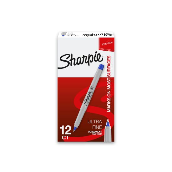 Picture of Sharpie Permanent Ultra-Fine Point Markers, Blue, Pack Of 12 Markers