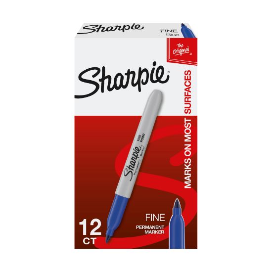 Picture of Sharpie Permanent Fine-Point Markers, Blue, Pack Of 12 Markers