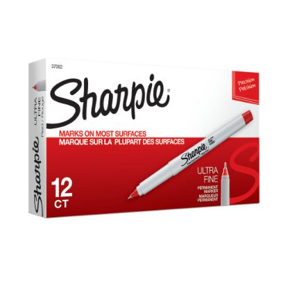 Picture of Sharpie Permanent Ultra-Fine Point Markers, Red, Pack of 12 Markers