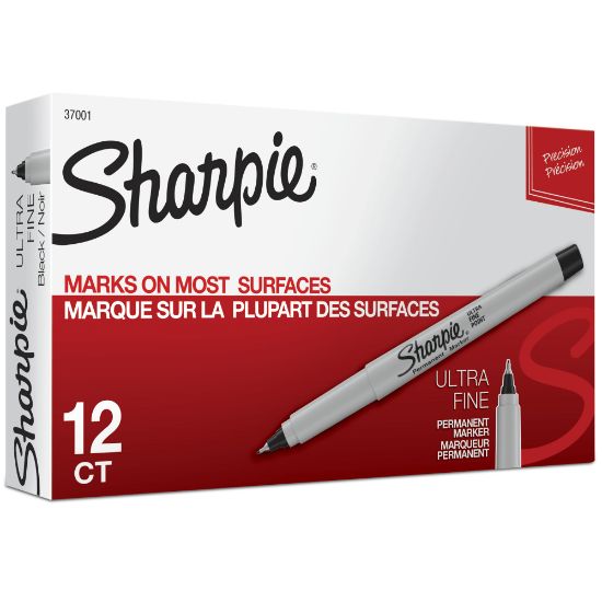 Picture of Sharpie Permanent Ultra-Fine Point Markers, Black, Pack Of 12 Markers