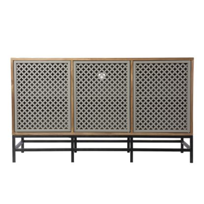 Picture of SEI Sulham Modern 3-Door Media Cabinet, 30inH x 52inW x 15-3/4inD, Natural/Gray/Gunmetal