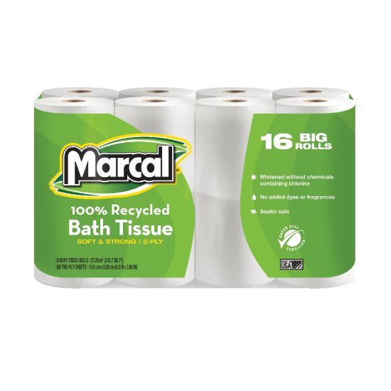 Picture of Marcal Small Steps 2-Ply Toilet Paper, 100% Recycled, 168 Sheets Per Roll, Pack Of 16 Rolls