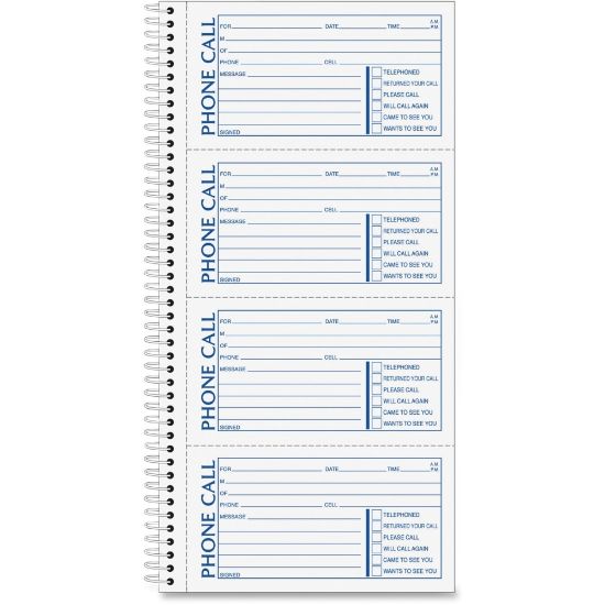 Picture of TOPS Second Nature Spiralbound Phone Call Book, 2-Part, 5 1/2in x 11in, 60% Recycled, White/Blue