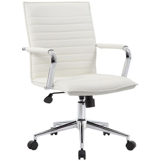 Picture of Boss Office Products Ergonomic Vinyl Mid-Back Hospitality Task Chair, White/Chrome