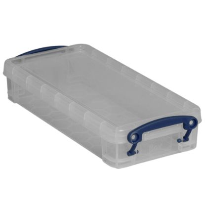 Picture of Really Useful Box Plastic Storage Container With Built-In Handles And Snap Lid, 0.55 Liter, 8 1/2in x 4in x 1 3/4in, Clear