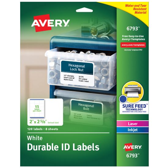 Picture of Avery Durable Easy Peel ID Labels With Sure Feed Technology, 6793, Rectangle, 2in x 2-5/8in, White, Pack Of 120