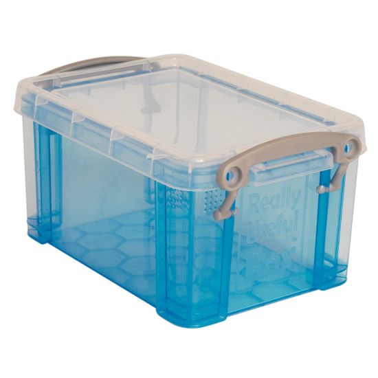 Picture of Really Useful Box Plastic Storage Container With Built-In Handles And Snap Lid, 1.6 Liters, 7 1/2in x 5 1/4in x 4 1/4in, Blue