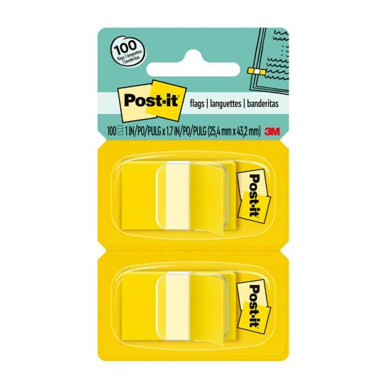 Picture of Post-it Flags, 1 in. x 1.7 in., 2 Dispensers, 50 Flags/Dispenser, Yellow, Back to School Supplies for Students, Tabs for Textbooks and Notebooks