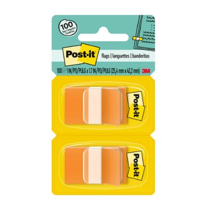 Picture of Post-it Flags, 1in x 1 -11/16in, Orange, 50 Flags Per Pad, Pack Of 2 Pads