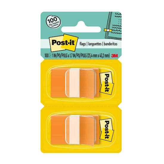 Picture of Post-it Flags, 1in x 1 -11/16in, Orange, 50 Flags Per Pad, Pack Of 2 Pads