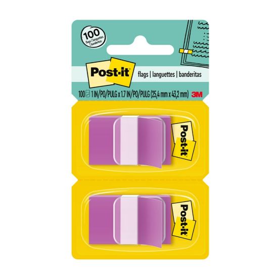 Picture of Post-it Flags, 1in x 1 -11/16in, Purple, 50 Flags Per Pad, Pack Of 2 Pads