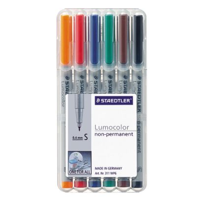 Picture of Staedtler Lumocolor 80% Recycled Nonpermanent Markers, Ultra Fine, Assorted Colors, Pack Of 6