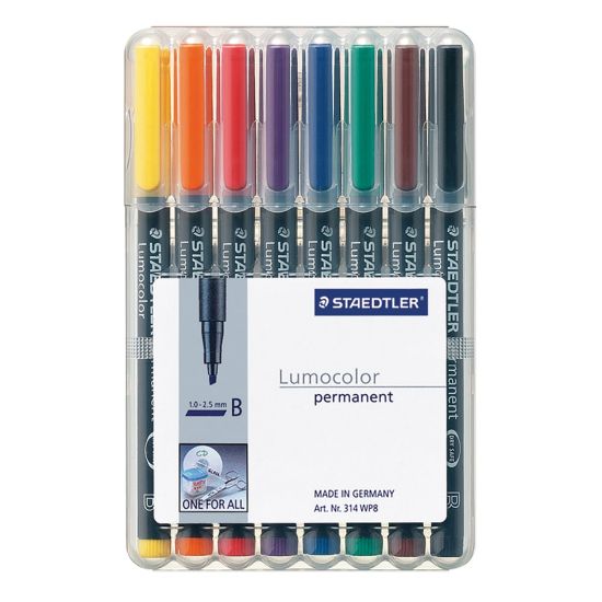 Picture of Staedtler Mars Lumocolor Permanent Markers, Broad, 80% Recycled, Assorted Colors, Pack Of 8