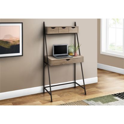 Picture of Monarch Specialties Junior 32inW Ladder Style Computer Desk With 2-TiersAnd 4 Drawers, Dark Taupe/Black