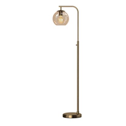 Picture of Adesso Simplee Globe Floor Lamp, 58-1/2inH, Antique Brass Base/Amber Shade