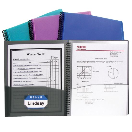 Picture of C-Line 8-Pocket Spiral-Bound Poly Portfolios, 8 1/2in x 11in, Assorted Colors, Pack Of 6