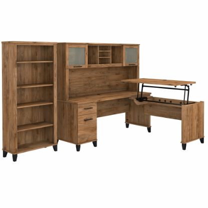 Picture of Bush Furniture Somerset 72inW 3-Position Sit-to-Stand L-Shaped Desk With Hutch And Bookcase, Fresh Walnut, Standard Delivery