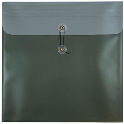 Picture of JAM Paper Plastic 13in x 13in Poly Envelopes, Button And String Closure, 13in x 13in, Metallic Dark Green, Pack Of 12