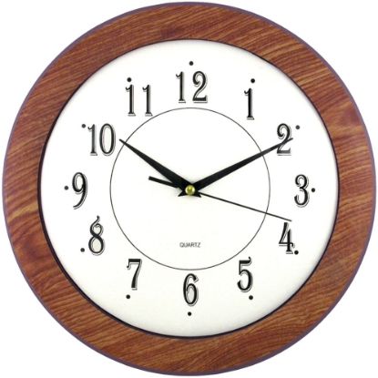 Picture of Timekeeper 11in Round Dark Woodgrain w/ White Face, Woodgrain - Analog - Quartz - Woodgrain, Brown, Faux Wood