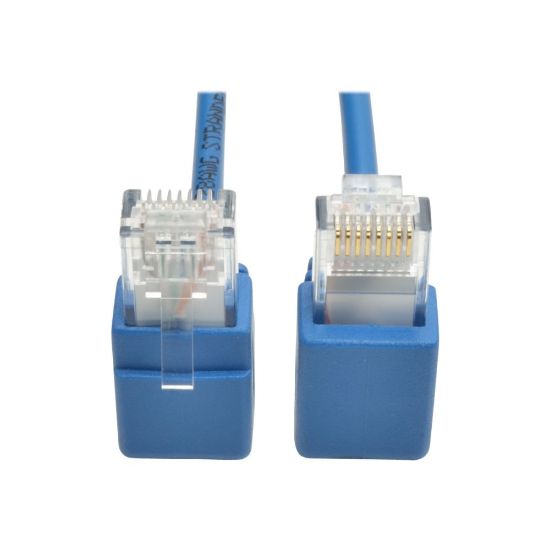 Picture of Tripp Lite Right-Angle Cat6 Gigabit Snagless Molded Slim UTP Ethernet Cable (RJ45 M/M) Blue 2 ft. (0.61 m)