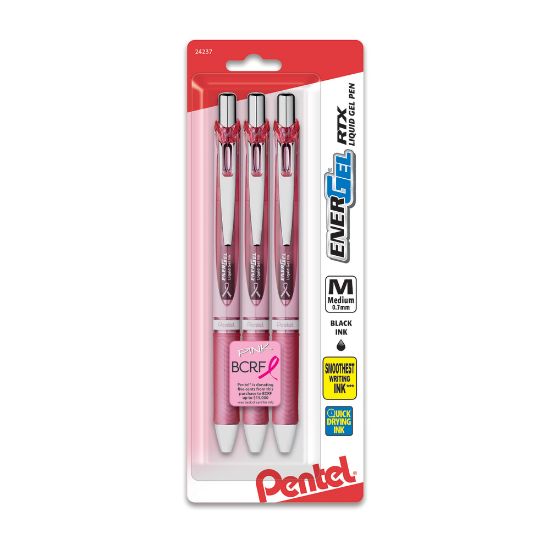 Picture of Pentel EnerGel RTX Retractable Liquid Gel Pens, Medium Point, 0.7 mm, 54% Recycled, Assorted Barrel Colors, Black Ink, Pack Of 3 Pens