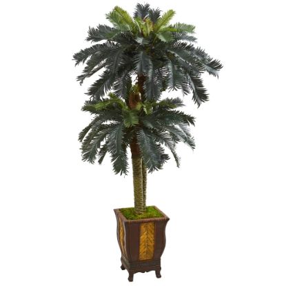 Picture of Nearly Natural Double Sago Palm 72inH Artificial Tree With Designer Planter, 72inH x 34inW x 34inD, Green