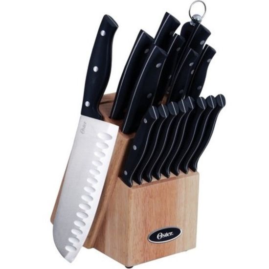 Picture of Oster Granger 14-Piece Stainless-Steel Cutlery Set With Wooden Block, Black