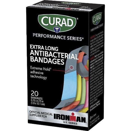 Picture of Curad Antibacterial Ironman Bandages - 0.75in x 4.75in - 1/Box - 20 Per Box - Multi - Fabric