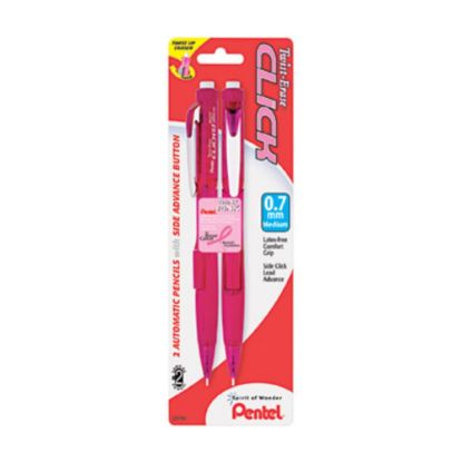 Picture of Pentel Twist-Erase Pink Click Mechanical Pencils, #2 Lead, 0.7 mm, Refillable, Pink Barrel, Pack Of 2