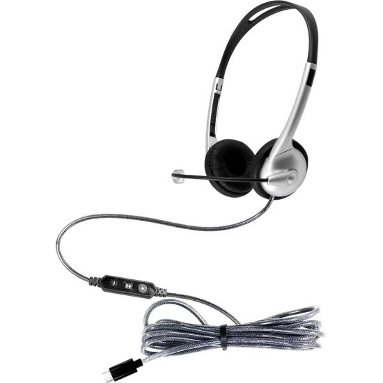 Picture of Hamilton Buhl MACH-1 Headset - Stereo - USB Type C - Wired - 32 Ohm - 50 Hz - 20 kHz - On-ear - Binaural - 5 ft Cable - Omni-directional, Noise Cancelling Microphone - Silver, Black