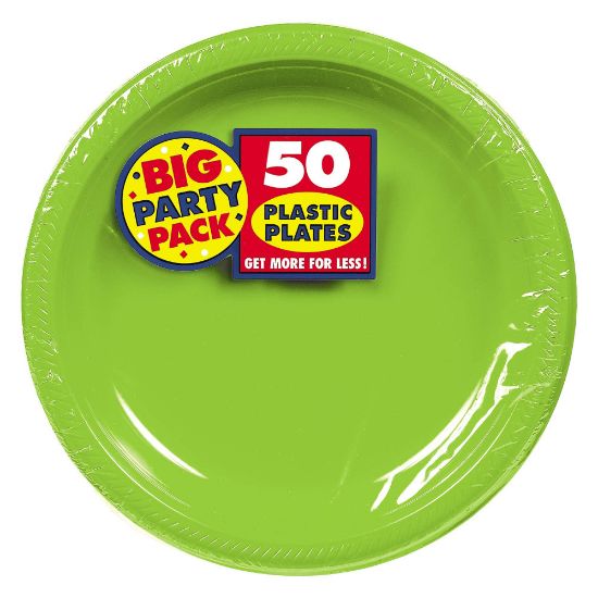 Picture of Amscan Round Plastic Plates, 10-1/2in, Kiwi Green, Pack Of 50 Plates