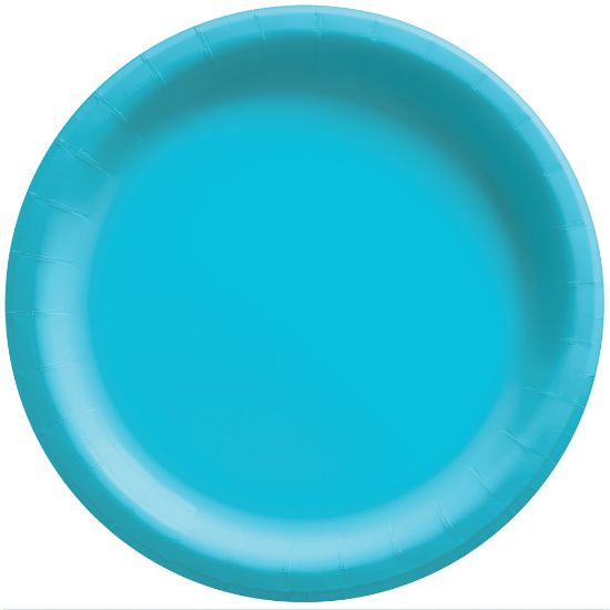 Picture of Amscan Round Paper Plates, Caribbean Blue, 10in, 50 Plates Per Pack, Case Of 2 Packs