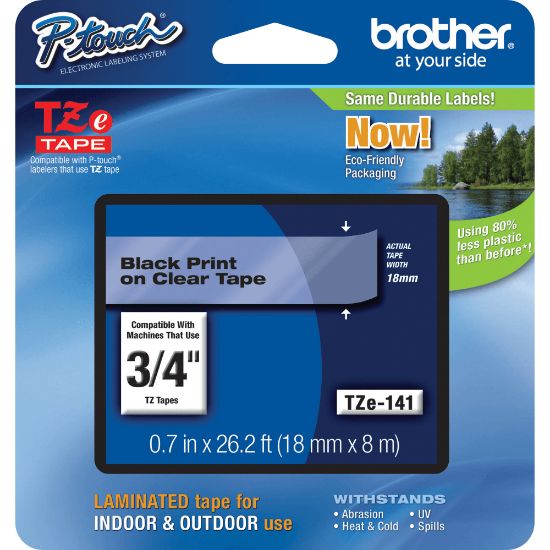 Picture of Brother TZe-141 Black-On-Clear Tape, 0.75in x 26.2ft