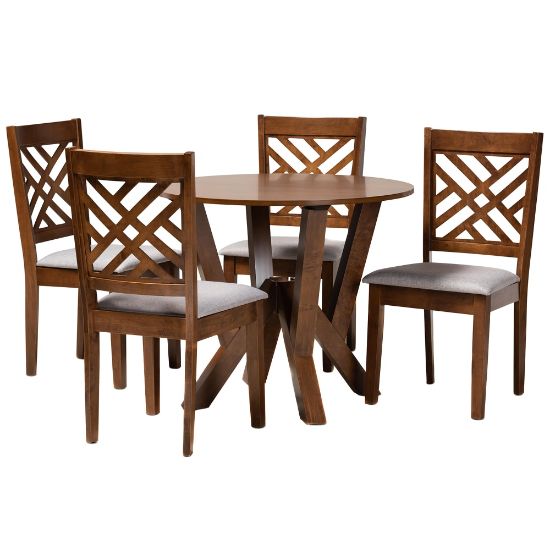 Picture of Baxton Studio Elise Dining Set, 29-15/16inH x 35-7/16inW x 35-7/16inD, Gray/Walnut