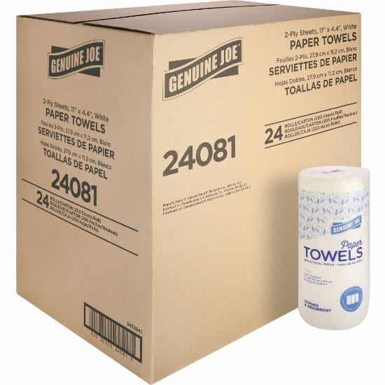 Picture of Genuine Joe 2-Ply Household Paper Towels, 100% Recycled, 100 Sheets Per Roll, Pack Of 24 Rolls