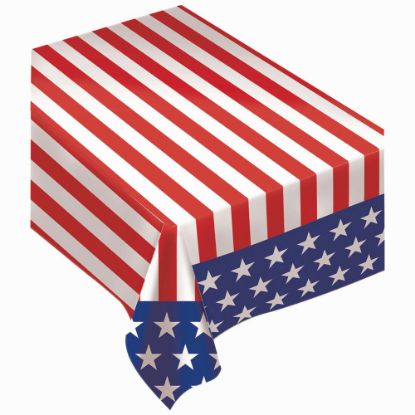 Picture of Amscan Flannel-Backed Table Cover, 52in x 90in, Patriotic Stars And Stripes