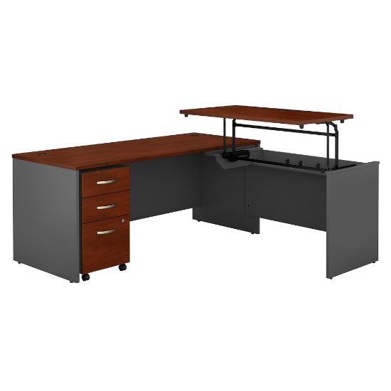 Picture of Bush Business Furniture Components 72inW 3 Position Sit to Stand L Shaped Desk with Mobile File Cabinet, Hansen Cherry/Graphite Gray, Standard Delivery