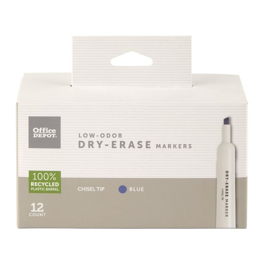 Picture of Office Depot Brand Low-Odor Dry-Erase Markers, Chisel Point, 100% Recycled Plastic Barrel, Blue, Pack Of 12