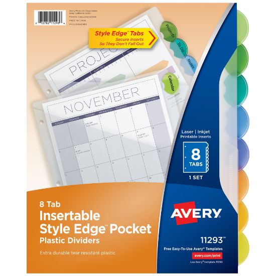 Picture of Avery Style Edge Insertable Dividers With Pockets, Multicolor, Pack Of 8