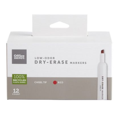 Picture of Office Depot Brand Low-Odor Dry-Erase Markers, Chisel Point, 100% Recycled Plastic Barrel, Red, Pack Of 12