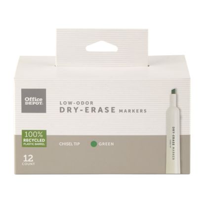 Picture of Office Depot Brand Low-Odor Dry-Erase Markers, Chisel Point, 100% Recycled Plastic Barrel, Green, Pack Of 12