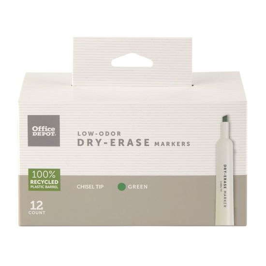 Picture of Office Depot Brand Low-Odor Dry-Erase Markers, Chisel Point, 100% Recycled Plastic Barrel, Green, Pack Of 12