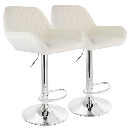 Picture of Elama Adjustable Velvet Bar Stools, White/Chrome, Set Of 2 Stools